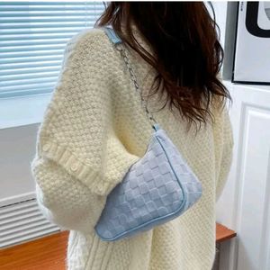 Light Blue Woven Chain Shoulder Bag