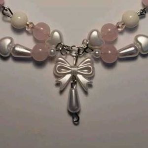 Pink Bow Heart Bead Necklace