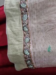 Beautiful Peach suit Set with Green Dupatta