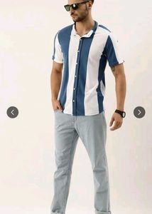 mens white and blue Striped Casual Shirt
