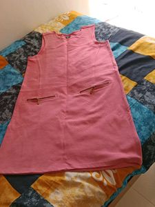 Pink Sleeveless Dress with Zipper Pockets