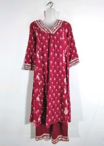 Red Floral Print Kurta Set (Women's)