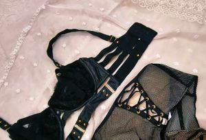 Sexy Black Lace &amp; Faux Leather set