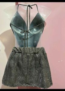 Sparkly Halter Neck Mini skirt and backless top