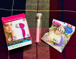 5 in 1 Beauty Care Massager + Brush+ Sponges Combo