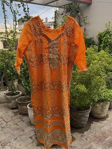 Embroidered Orange Kurta