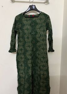 Dark Olive Green Geometric Kurti
