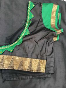 Elegant Black Saree with Green Blouse