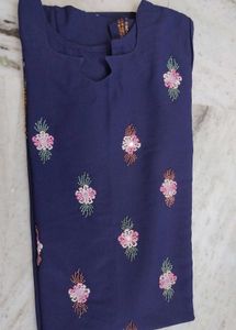 Embroidered Navy Blue Kurta