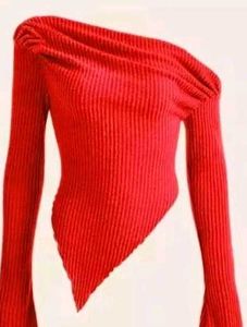 Red One-Shoulder Ribbed Top
