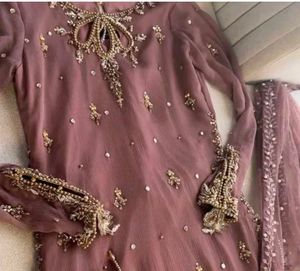 Elegant Brown Embroidered Sharara Suit