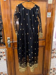 🌸Elegant Black &amp; Gold Embroidered Dress