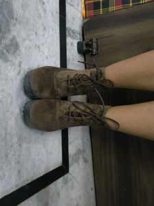 Brown Suede Lace-Up Boots