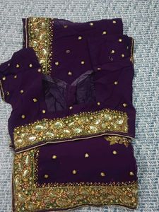 Stunning Embroidered Purple Saree