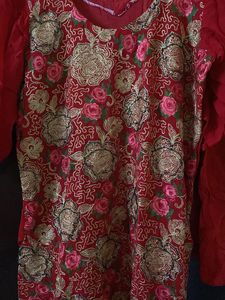 Red Embroidered Kurta Set