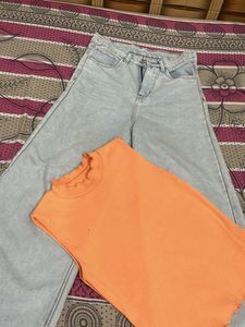 Orange Mock Neck Lettuce Trim Tank Top