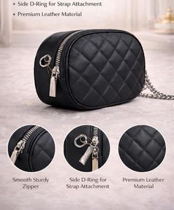 Black Quilted Oval Crossbody Bag