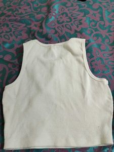 Cream Ribbed Cropped Tank Top