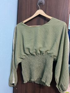 Olive Green Polka Dot Women's Top