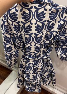 zara  Blue &amp; White Print Mini Dress