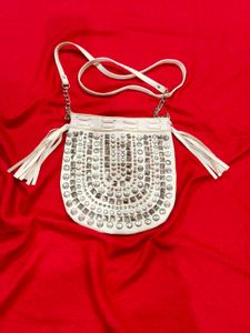 Faux Leather Studded Fringe Crossbody Bag