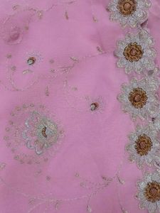 Elegant Pink Embroidered Chiffon Fabric