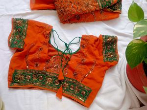 Orange Embellished Saree with Blouse