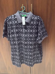 Grey Geometric Print Polo Shirt