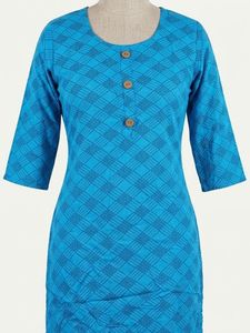 Blue Checkered Kurti with Buttons