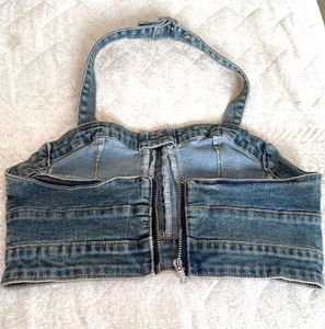 Denim Halter Crop Top