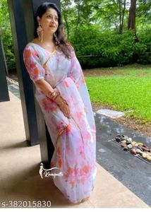 Floral Print Organza Saree