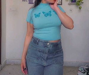 Blue Butterfly Crop Top