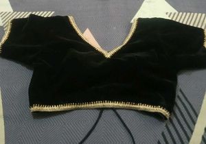 Black Velvet Blouse with Golden Trim