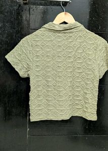 Textured Collared Cropped Shirt
