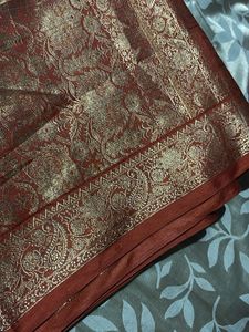 trendy Maroon Silk Saree with Gold Embroidery