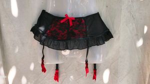 Black Lace Garter Belt with Red Bow