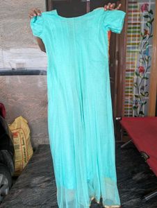 Elegant Turquoise &amp; Orange Anarkali Gown