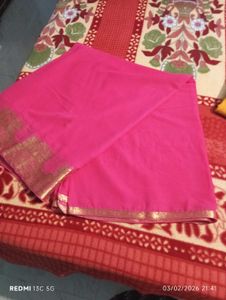 Pink Saree with Gold Border