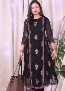 Sangria Black Embroidered Kurta set