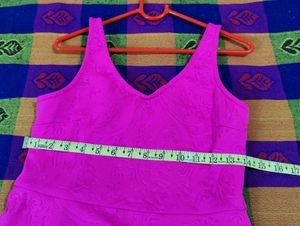 Vibrant Pink Textured Fit &amp; Flare Dress