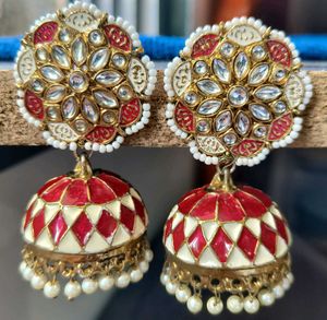 Stunning Red & White Jhumka Earrings