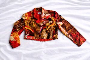 Unique Abstract Print Cropped Jacket