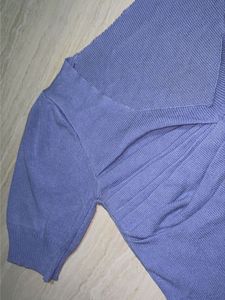 Purple V-Neck Ruched Knit Top