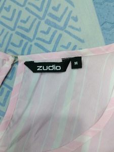 Women's Pink Striped Tie-Waist Top