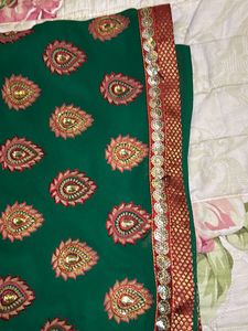 Deep Emarald Green Georgette Saree
