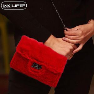 Red Faux Fur Shoulder Bag