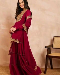 Elegant Maroon sharara Set with Dupatta