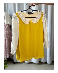 Yellow & White Lace Pearl Embellished Top