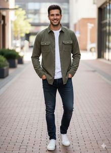 Men's Casual Olive Green Shirt