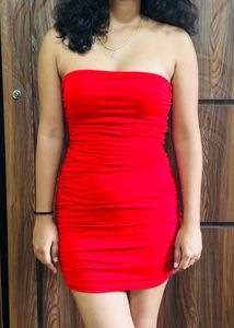 Stunning Ruched Strapless Red Dress